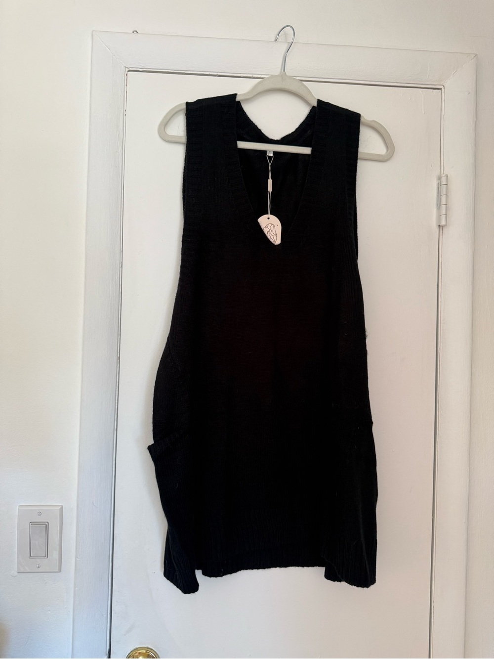 V-Neck Black Knit Sleeveless Tunic Top or Mini Dress